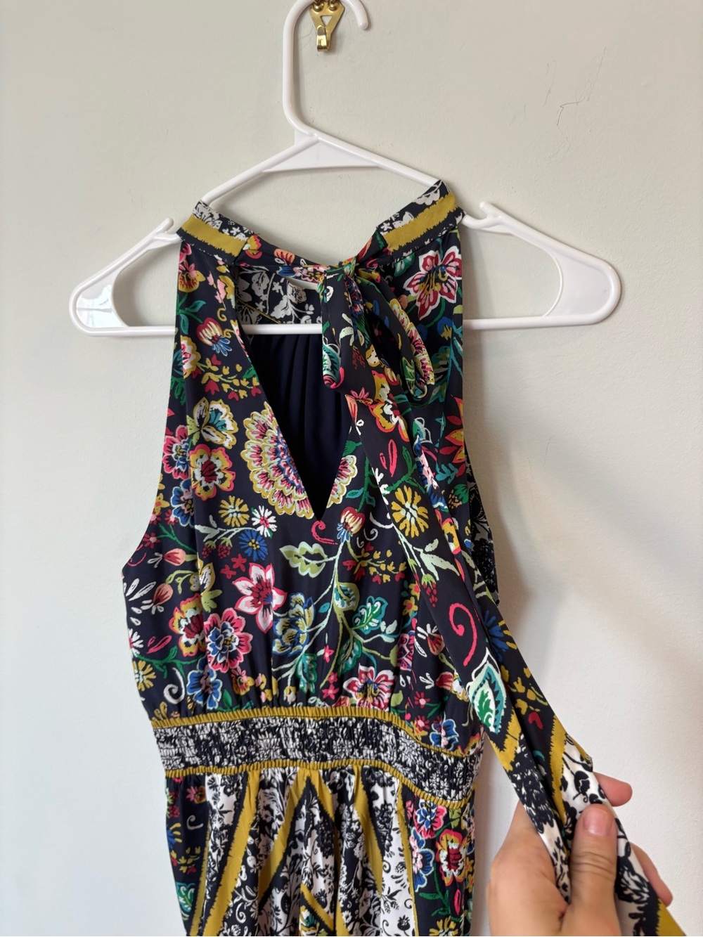 Eliza J navy Floral Halter Maxi with handkerchief hem - Picture 10 of 15